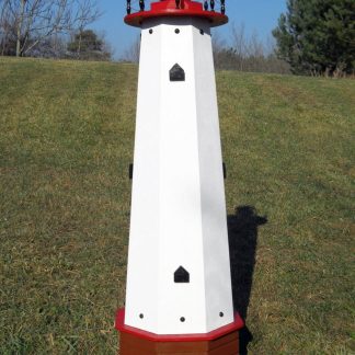 Lighthouse well pump cover with solar light decorative lawn and garden handmade outdoor ornament – 4 feet tall – red accents