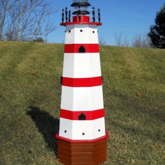 Well pump cover wooden lighthouse with solar light 48" tall Vermilion 