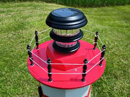 Lighthouse well pump cover with solar light decorative lawn and garden handmade outdoor ornament – 4 feet tall – red stripes - Image 3